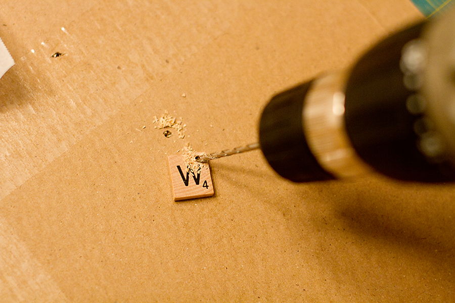 drill hole in scrabble tile