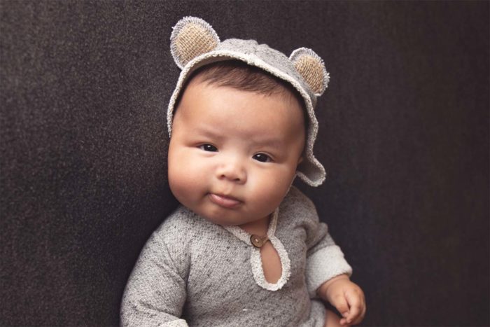 Teddy bear hoodie for milestone baby photography | Silver Bee Photography